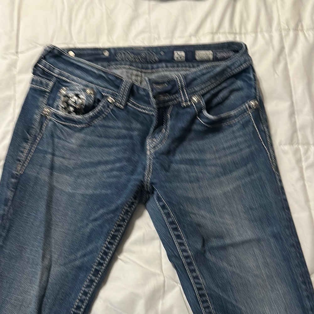 Miss Me Blue Ankle Cropped Jeans with Distressed Details